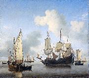 Willem Van de Velde The Younger Ships anchored offshore painting